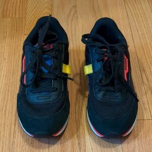 Puma Kids Black Sneakers with Yellow and Red Accents, Sz 2